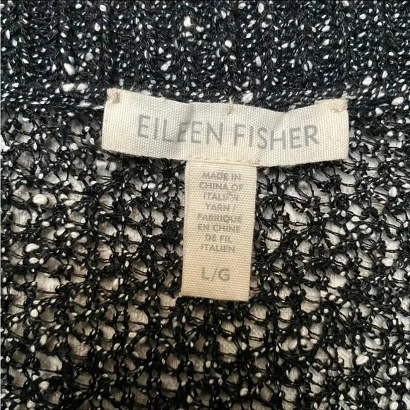 Eileen Fisher Designer Black Fishnet Knit Tunic Sweater Large Italian Yarn - Picture 13 of 13